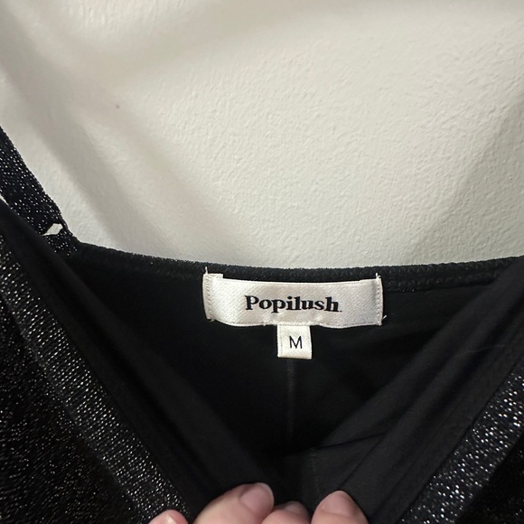 Popilush Shapewear Metallic Knit Bodycon Sculpting Midi Slip Dress Black M - Picture 5 of 11